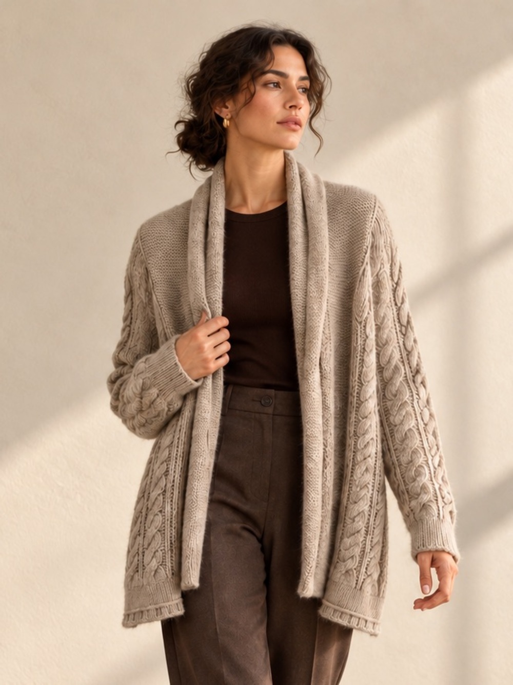 Banana Republic Alpaca Wool Cable Knit Shawl Cardigan Oatmeal Sz S
